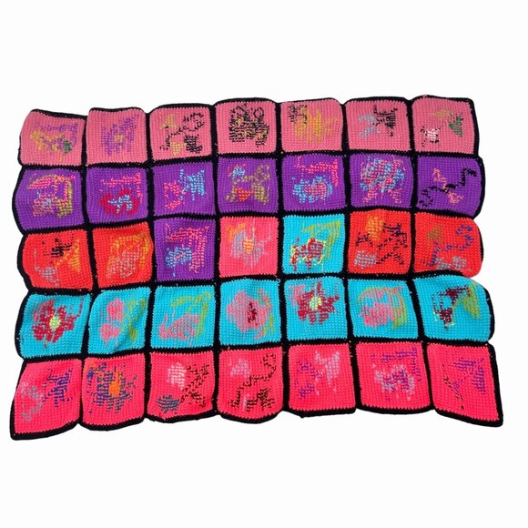 VINTAGE HANDMADE CROCHET GRANNY SQUARE AFGHAN BLANKET ROSEANNE APPROX. 42X32" - Picture 3 of 7